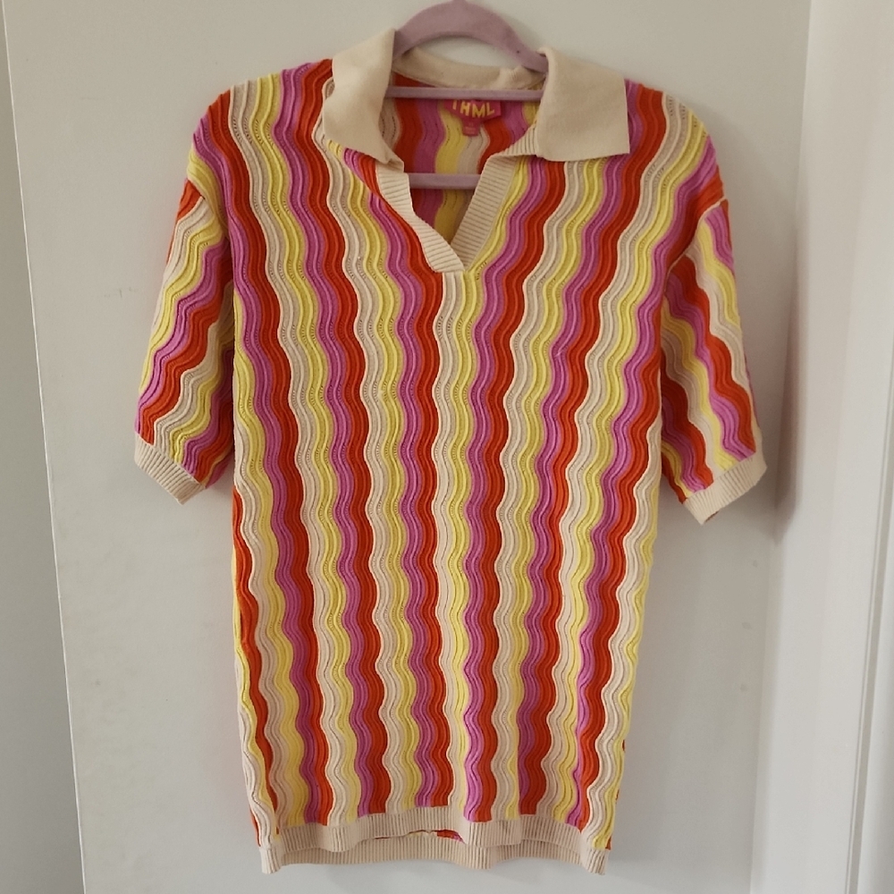 THML Colorful Wave Pattern Knit Top | Size XS | Boho Chic